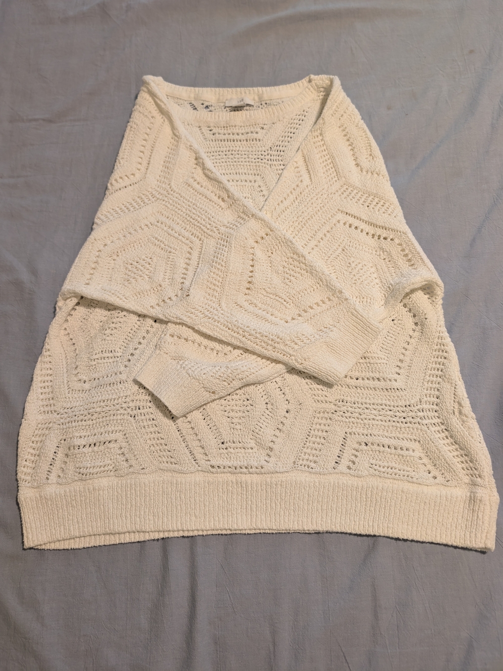J. Jill Cream Openwork V-Neck Sweater